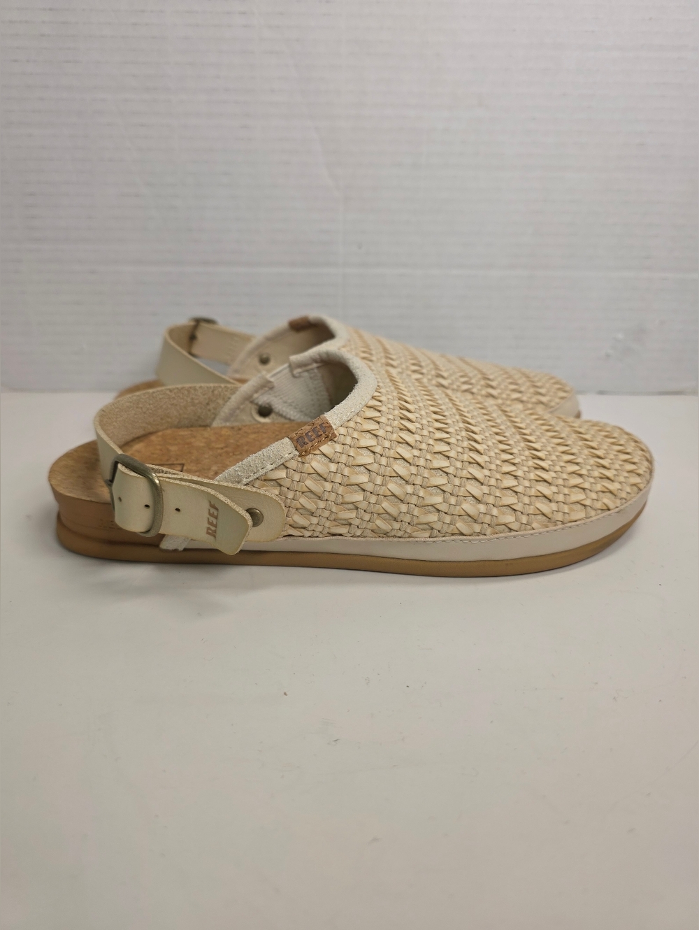 Reef Cushion Sage Cream Woven Mules Sz 7 - Picture 2 of 8